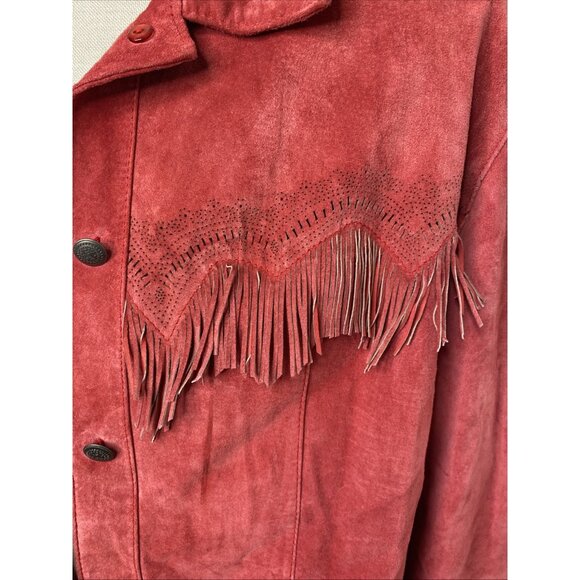 Chico's Red Suede Fringe Jacket Sz 3 XL Button Front Festival Cowgirl Western - Picture 5 of 14